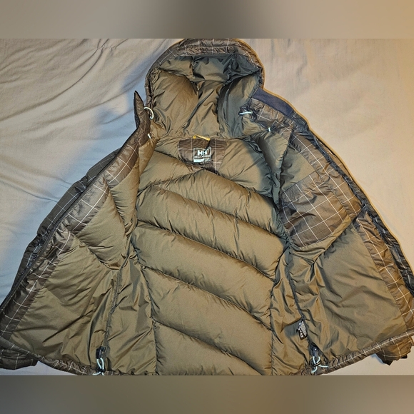 HELLY HANSEN Womens Size Small Goose Down Puffer Jacket Brown Windowpane Hood - Picture 3 of 7
